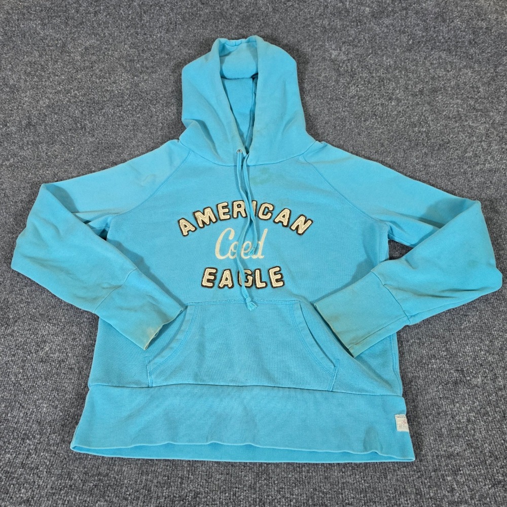 American Eagle Outfitters Mens Blue American Coed Eagle Pullover Hoodie Size M